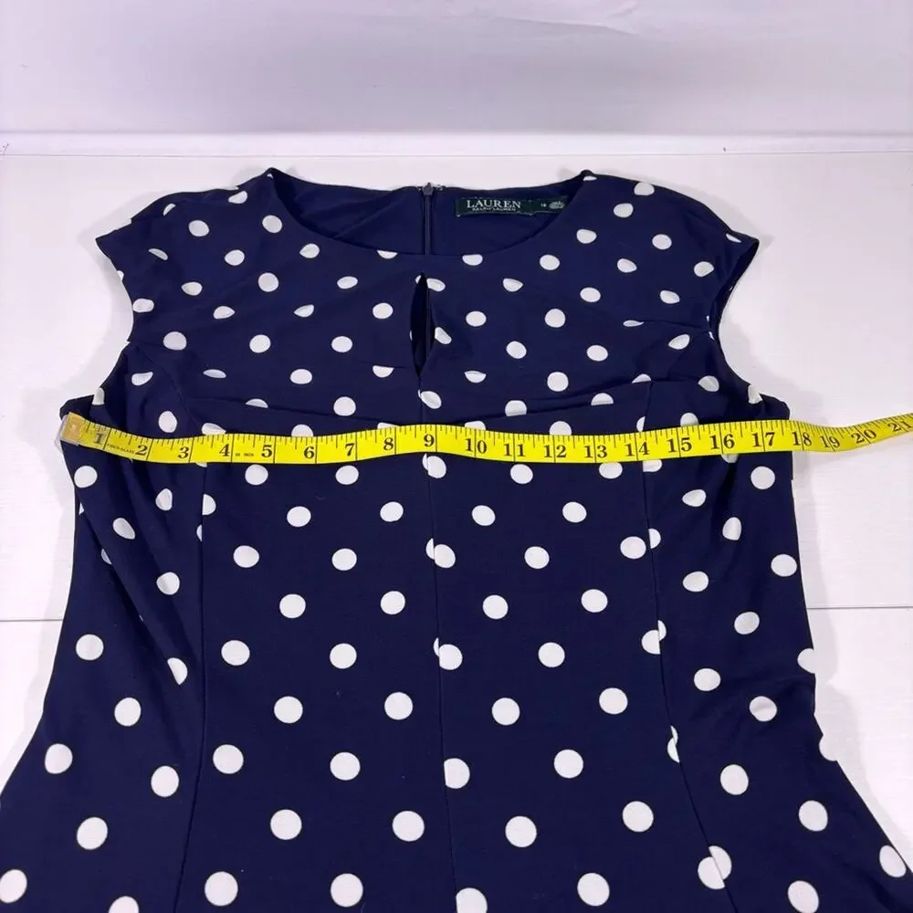 Ralph Lauren Navy & White Polka Dot Fit-and-Flare Midi Dress Size 12 1265